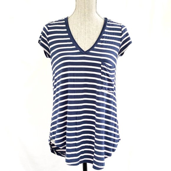 3/$25 Navy Striped V-Neck Top - Picture 1 of 4